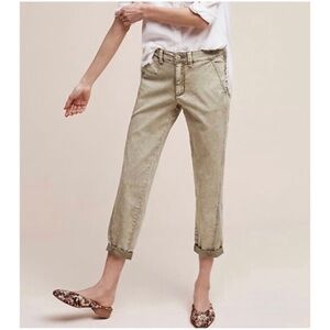 Anthropologie Women’s Sz 32 Green Chino Pants Relaxed Mid Rise Ankle